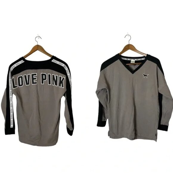 VS Pink Victoria's Secret Gray Black & White Collegiate Sweatshirt - Picture 1 of 5